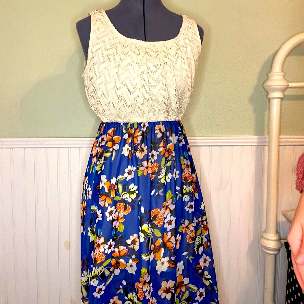 Floor length chiffon over knee length underskirt